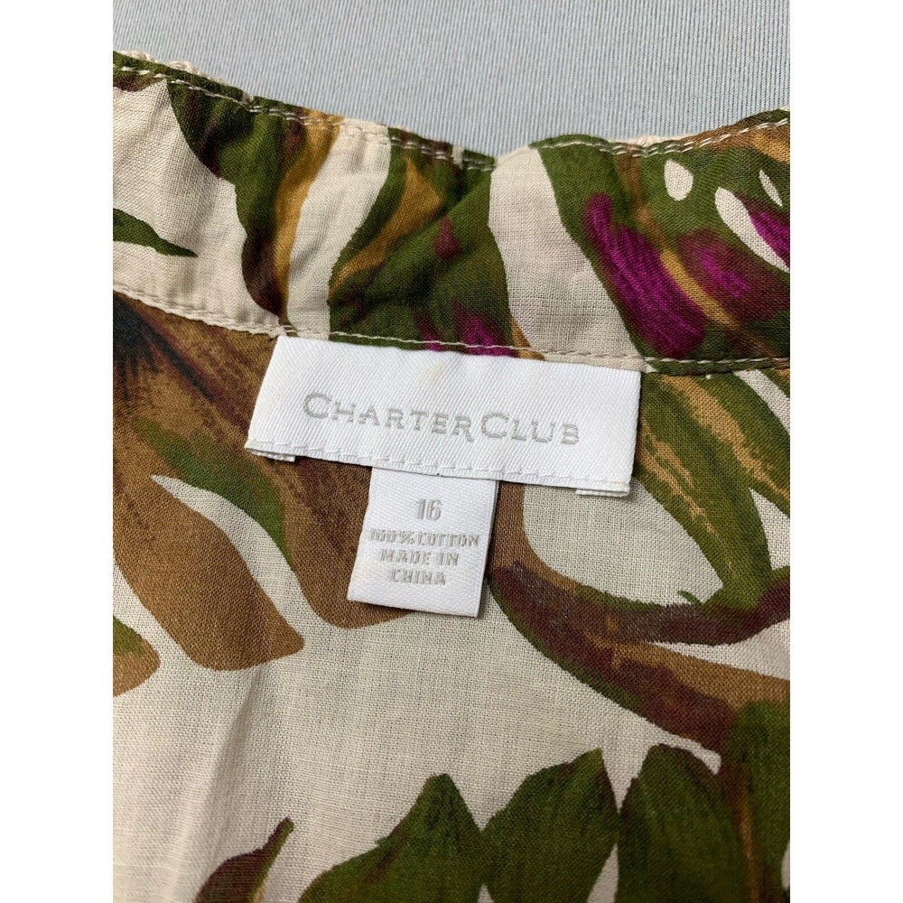 Charter Club Women Shirt 16 Floral Tropical Old Money Preppy Travel Resort Beach - Picture 4 of 8